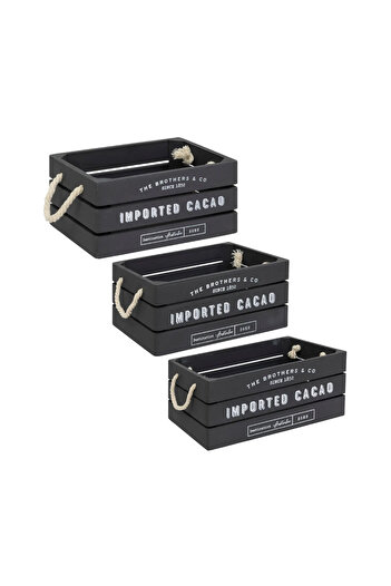 Atmosphera Créateur D'intérieur Set of 3 Denys boxes, wood, black, 23 x 17 x H 11 cm, 29 x 21 x H 13 cm, 35 x 25 x H 15 cm
