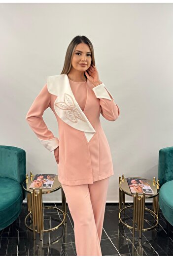 White Corner 3242 Collar Handcrafted Embroidered Design Suit