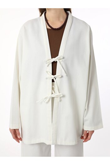 Benin 100% Cotton Kimono with Front Tie Detail - White - Benin