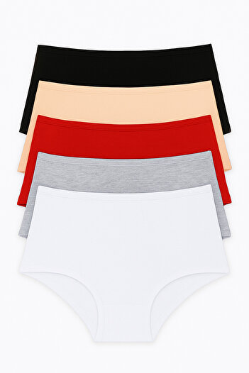 FOURAA Women's 100% Cotton Set of 5 Women's Panties – High Waist – Colorful Packs