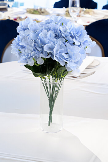 Yapay Çiçek Deposu Artificial 7 Branch Hydrangea Bouquet 40 cm Soft Blue