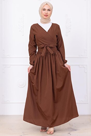 hafsamina Tie-Up Skirt Suit Brown Hm2752
