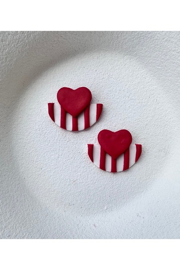 ACCESSORY Red White Striped Heart Design Earrings