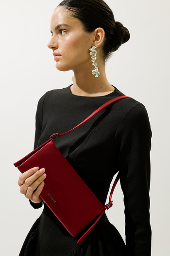 Manuka Satin Mini Baguette Evening Bag Bordo