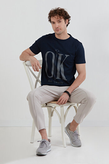 Fulla Moda Μπλουζάκι με λαιμόκοψη με στάμπα It`s Ok