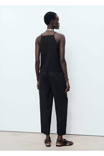 MANGO Woman Büzgülü keten pantolon