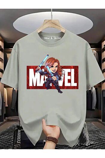 New Shine Μπλουζάκι Superhero Black Widow με στάμπα Oversize