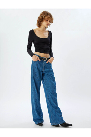 Koton Stoned Wide Leg indigó női farmernadrág 5Wal40155Md