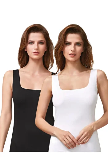 BEYAZTOPTAN 100% Quality Women's Laser Cut Non-Marking Tank Top 2 Pieces - Cotton Breathable Fabric (S-B)