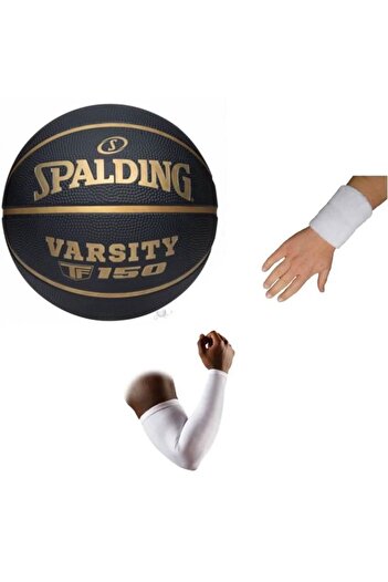 SPALDING Μπάλα μπάσκετ Varsity Black Gold TF-150 Μέγεθος: 7 + μπάλα μπάσκετ + πετσέτα βραχιόλι