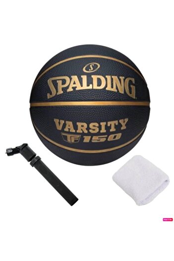 SPALDING Basketball Ball Varsity Black Gold Tf-150 Size:7+ Pump + Towel Bracelet