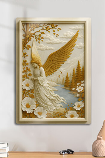 DekorHane 3D Frame Look Metal Painting - Queen Angel with Gold Plated Detail