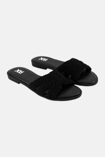 XTI Women Slip On Leather Sandals, Black