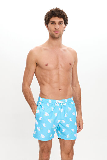TOOSALTY Pantaloni scurți de baie cu model urs polar pentru bărbați, cu buzunare, căptușiți cu plasă, uscare rapidă, hidrofug, lungime medie 25SM101ST