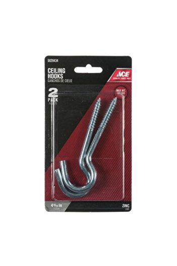 Generic ACE 2-Piece Zinc Plated Screw-In Steel Ceiling Hook Silver 4-9/16inch 5029434
