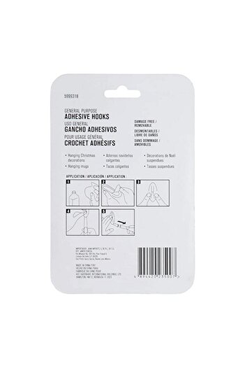 Generic ACE 3-Piece Damage Free General Purpose Adhesive Hook with Strips White 3 x 5cm
