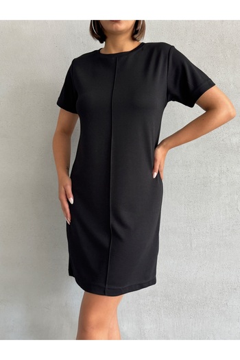 BEJNA Women's Black Crew Neck Soft Touch Dress