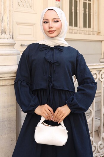 benguen Bow Detailed Dress Suit Navy Blue 2271
