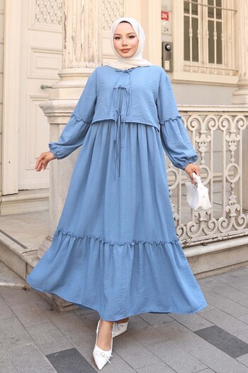 benguen Bow Detailed Dress Set Blue 2271