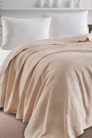 Eponj Home Double 100% Cotton Pique Cover 200X230 cm – Beige with Tile Pattern – Weave Series
