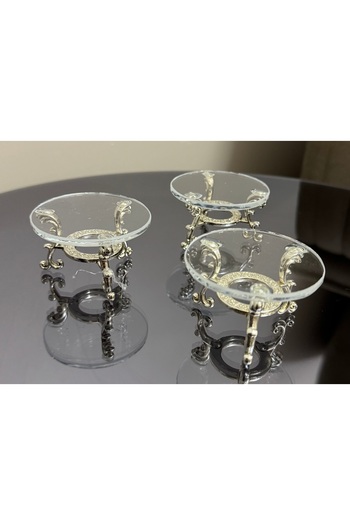 Elzemm store 3 Pieces of Glass Delights with Silver Metal Legs, Coffee so Catering