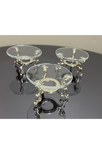 Elzemm store 3 Pieces of Glass Delights with Silver Metal Legs, Coffee so Catering
