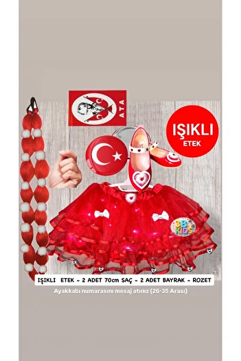 3b kids Red Skirt Light Tutu Skirt Red Bubble Hair Red Ballerina Turkish Flag Badge 23 April Set