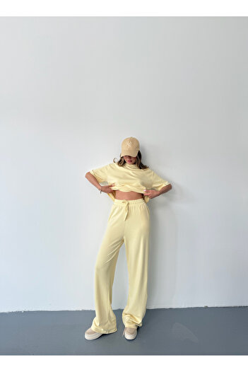 BEJNA Women's Yellow Modal Short Sleeve Soft Touch Sports Suit
