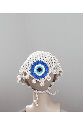HemaSTR Hand Knitted Evil Eye Beaded Bandana Knit Bandana Scarf Cotton Yarn