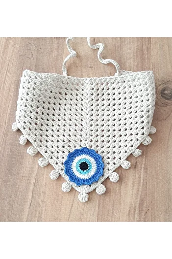 HemaSTR Hand Knitted Evil Eye Beaded Bandana Knit Bandana Scarf Cotton Yarn