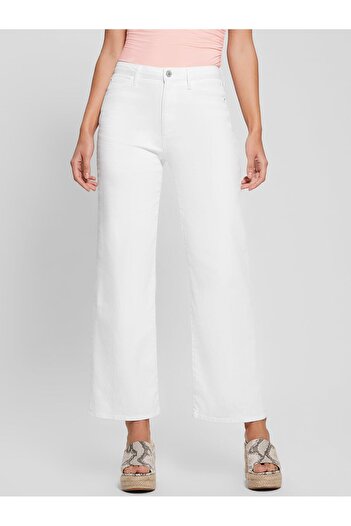Guess Pantaloni albi evazați de damă