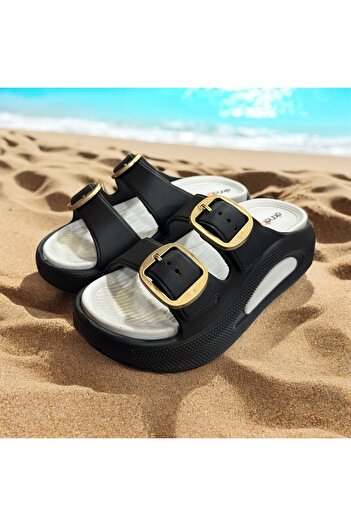Cozi company Women's Wedge Heel Black Soft Sole Beach Sea Daily Comfortable Slippers