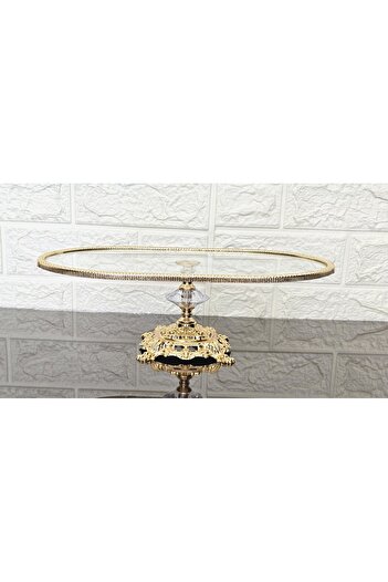 atabey home Glass Oval Large Boat Presentation with Cast Gold Frame and Square Feet