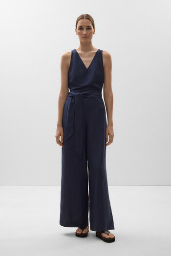 Oysho Long wrap tie jumpsuit with linen