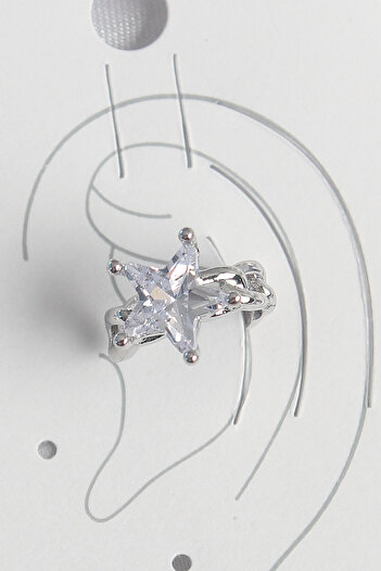 STİLLOVE Brass Silver Color Zircon Stone Star Model Women's Cartilage Earrings Sl11815