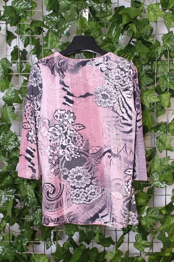 YXL COLLECTION Γυναικεία μπλούζα μεγάλου μεγέθους Lycra Stone με μικτό σχέδιο με μανίκια τριών τετάρτων (4 εποχών) - ροζ
