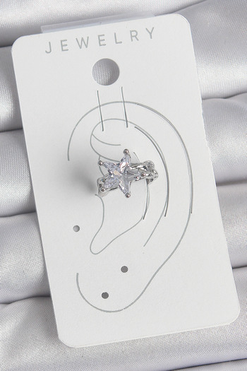 STİLLOVE Brass Silver Color Zircon Stone Star Model Women's Cartilage Earrings Sl11815