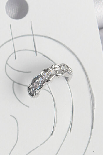 STİLLOVE Brass Silver Color Zircon Stone Cartilage Model Women's Earrings Sl11807