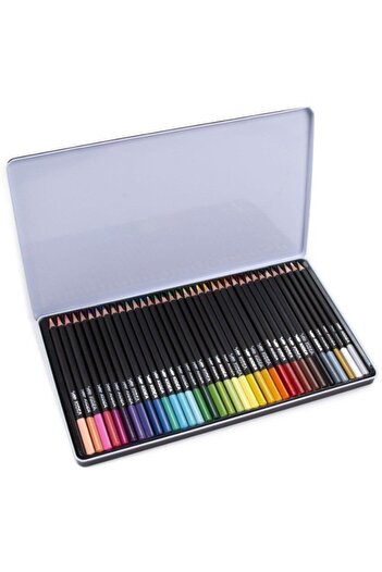 Kidea Set of 36 beautiful triangular pencils for children, metal box, Kidea, multicolors