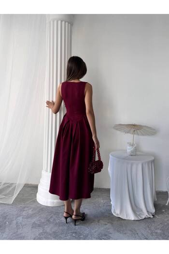 conconmoda Dore Piliseli Düğmeli Midi Elbise