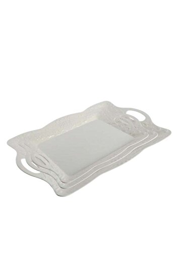 Trust 3-Piece Melamine Serving Tray Set Small Size 35CM, Medium Size 40CM & Large Size 45CM Beige