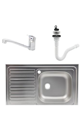 TEMPOLINE Undermount sink set, anti-limescale stainless steel, straight bowl, Raulconstruct, 80x50 cm, kitchen faucet