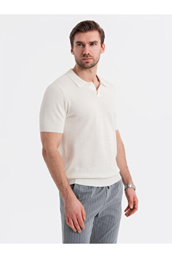 OMBRE Herren Poloshirt aus strukturiertem Baumwollstrick - gebrochenes Weiß V4 OM-POSS-0117 XXL