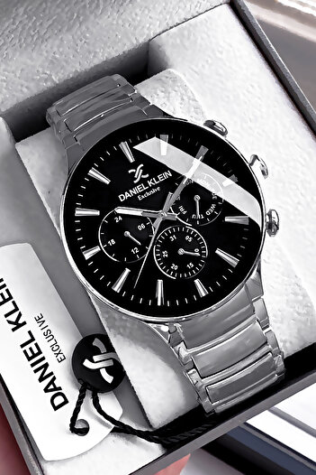 Daniel Klein Exclusive Men's Wrist Watch 3 Atm Waterproof Black Color Steel Cord Gift Bracelet Dke2131C6