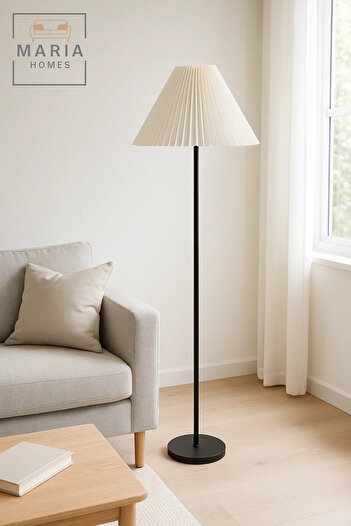 MARIA HOMES Black Floor Lamp with White Pleated Shade