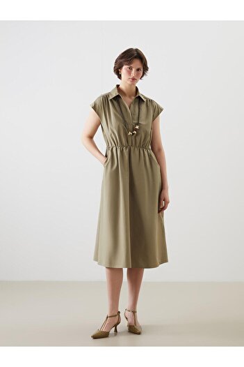 LC Waikiki Lcwaikiki Classic Shirt Collar Poplin Women Dress (S5)