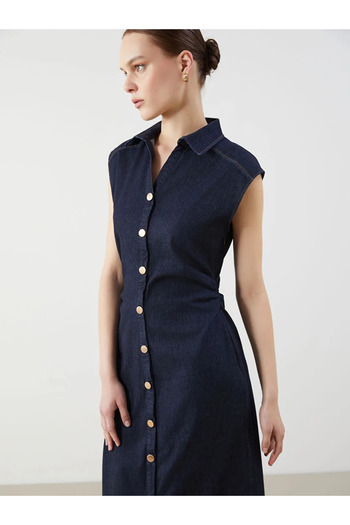 LC Waikiki Lcw Comfort Indigo Shirt Collar Jean Dress