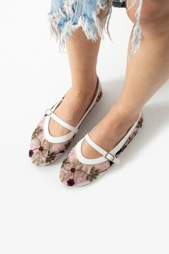 İmerShoes Daily Women's White Ballerina Strap Rubber Buckle Flower Detailed Transparent Light Comfortable Shoes 304