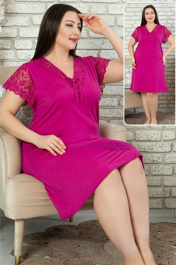 quilling Fuchsia Color Tunic, Jenika 45464 Oversize Oversize Plus Size Tunic Nightgown