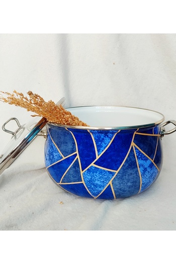 EBRULİEMAYE Mosaic Special Pattern Enamel Pot Small Size 2 Liters 18 cm Diameter Milk Yogurt Soup Pot